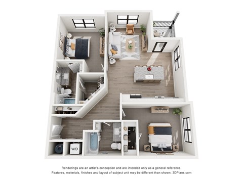 Floor plan for 2 beds, 2 baths, 1138 sqft
